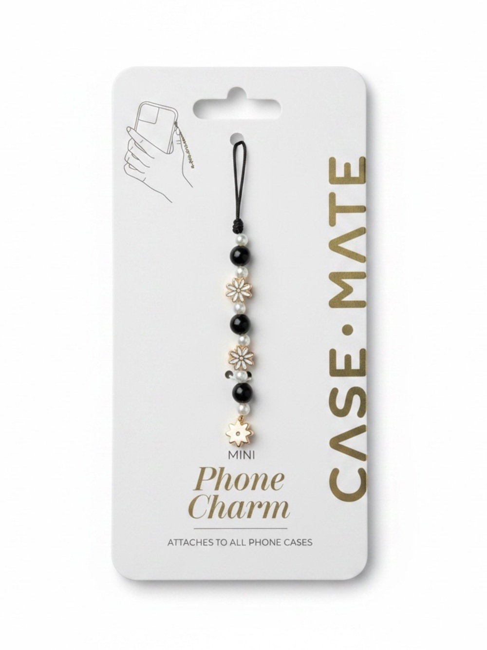 NWT Case-Mate‎ Beaded Phone Charm Black & Gold Flower Feminine Fits All Phones